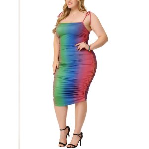 Платье-комбинация больших размеров для женщин, облегающее платье миди радужного контрастного цвета, летние платья Agnes Orinda