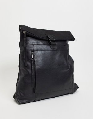 Кожаный рюкзак-тоут с подворачиваемым верхом -Черный цвет Urbancode