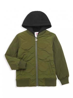 Многослойная куртка-бомбер с капюшоном для маленьких мальчиков и , темно-оливковый Appaman