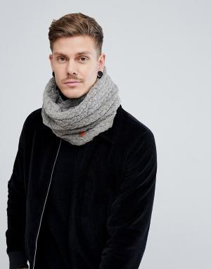 Серый шарф-снуд с узором косичка Dead Vintage. Цвет: серый