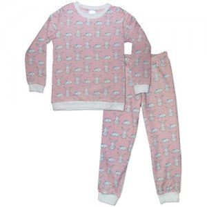 Пижама для девочки (фут. с дл. рукавом/брюки) Зайка, «», размер 104 Андерсен. Цвет: розовый