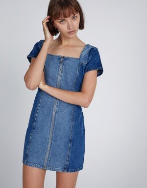Платье мини в винтажном стиле из смешанного денима -Голубой Milk It