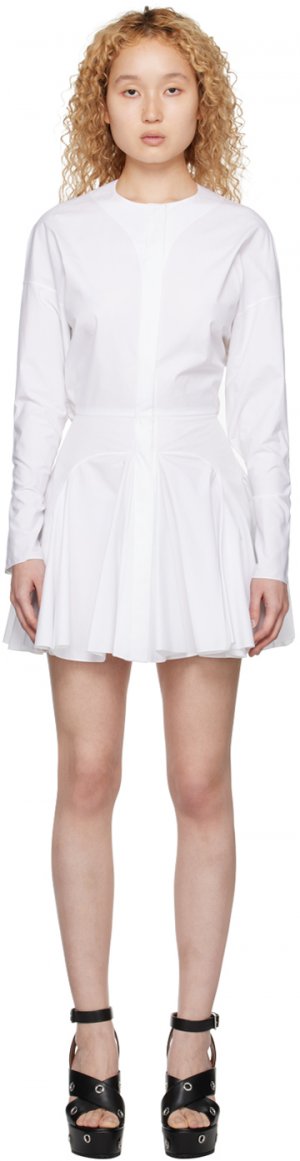 Белое мини-платье с плиссированной юбкой Alaïa