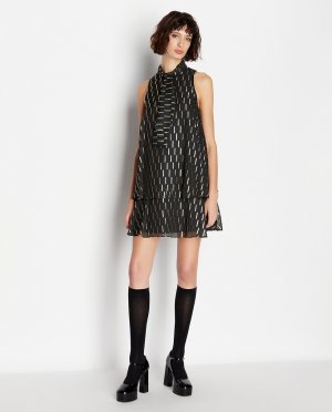 Короткое шифоновое платье с металлическими деталями , черный Armani Exchange