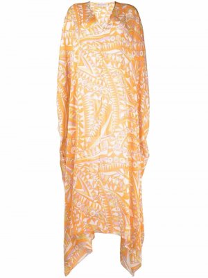 Шелковое платье с V-образным вырезом и принтом Bandierine Emilio Pucci. Цвет: оранжевый