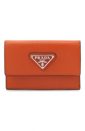 Кожаный футляр для кредитных карт Prada. Цвет: оранжевый