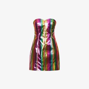Платье мини из искусственной кожи в радужную полоску с вырезом сердечком , мультиколор Amy Lynn