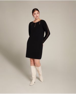 Короткое трикотажное платье с кружевными вставками , черный Elena Mirò