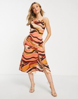 Платье миди с волнистым принтом в стиле 70-х -Оранжевый цвет Outrageous Fortune
