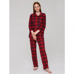 Пижама , рубашка, брюки, укороченный рукав, размер 52, красный Алтекс. Цвет: красный