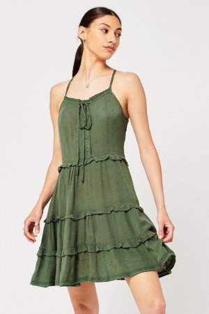 Зеленое летнее платье на бретелях в винтажном стиле с английской вышивкой , зеленый Superdry