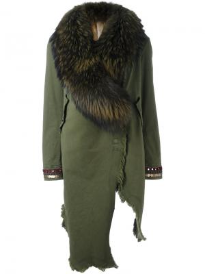 Асимметричное пальто с декорированными рукавами Bazar Deluxe. Цвет: зелёный