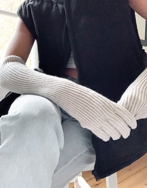 Желтовато-белые длинные меланжевые перчатки с добавлением шерсти -Белый Weekday