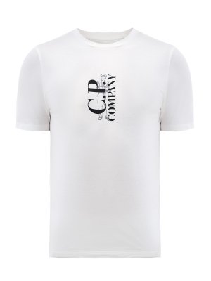 Хлопковая футболка из джерси с контрастным макро-принтом C.P.COMPANY. Цвет: белый