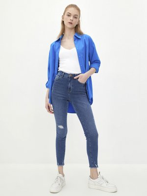 Женские джинсовые брюки родео с высокой талией и прямыми карманами, очень узкие , среднее индиго LCW Jeans