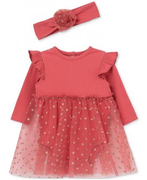 Платье-пачка для маленьких девочек, боди и повязка на голову, комплект из 2 предметов , красный Little Me