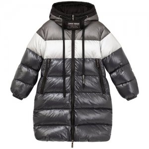 Пальто зимнее с капюшоном для мальчика размер 134 модель 22110BJC4502 Gulliver. Цвет: серый