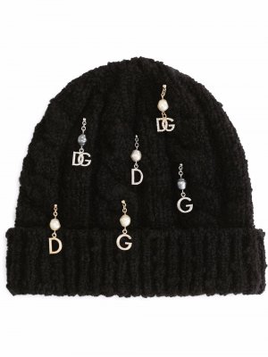 Вязаная шапка с подвесками Dolce & Gabbana. Цвет: черный