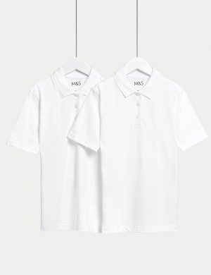 2 пары школьных рубашек-поло с защитой от пятен для девочек (2–16 лет) , белый Marks & Spencer