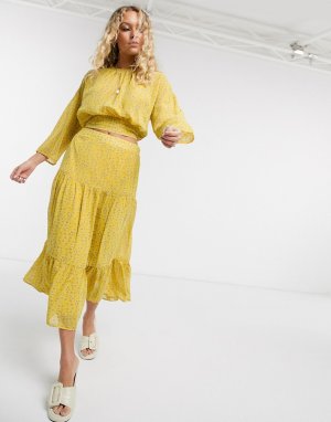 Желтая шифоновая юбка миди от комплекта с цветочным принтом -Мульти Only