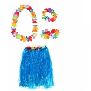 Гавайская юбка синяя 60 см, ожерелье лея 96 венок, 2 браслета (набор) Happy Pirate. Цвет: синий
