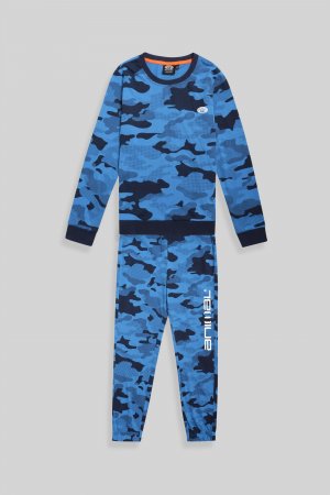 Пижамный комплект Doze Домашняя одежда с органическим принтом и эластичными манжетами , синий Animal