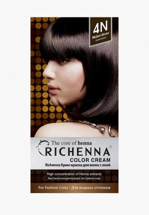 Краска для волос Richenna с хной корейская Color Cream, Brown, 4N. Цвет: коричневый