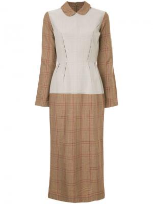 Платье с длинными рукавами в клетку Junya Watanabe Comme Des Garçons Vintage. Цвет: коричневый