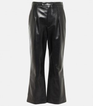 Кожаные прямые укороченные брюки SAINT LAURENT, черный Laurent