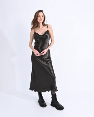 Длинное платье без бретелек из атласной ткани , черный Molly Bracken