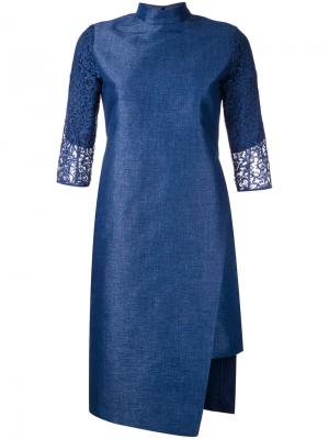Асимметричное платье с воротником-мандарин Taro Horiuchi. Цвет: синий