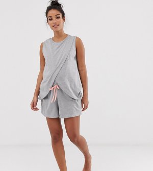 Пижама для кормления с запахом и шортами эксклюзивно ASOS DESIGN Maternity-Серый Maternity