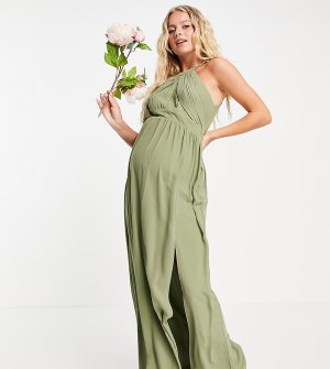 Плиссированное платье макси для подружки невесты тускло-зеленого цвета -Зеленый цвет TFNC Maternity