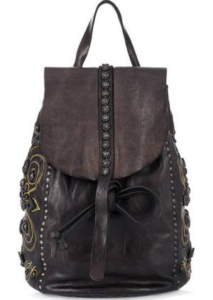 Кожаный рюкзак с декором и откидным клапаном Campomaggi. Цвет: черный