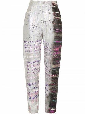 Зауженные джинсы с голографическим эффектом Dolce & Gabbana. Цвет: белый