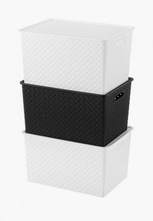 Комплект корзин Elcasa с крышками 14 л 35х24,5х20,5 см Береста белая (2 шт.), черная. Цвет: разноцветный