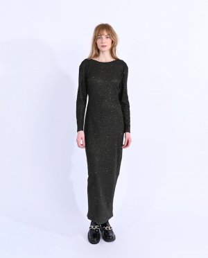 Длинное платье из блестящей ткани с разрезом , черный Molly Bracken