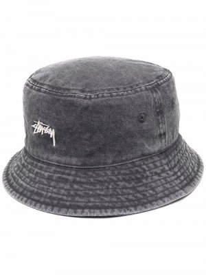 Stock logo embroidery bucket hat Stussy. Цвет: серый