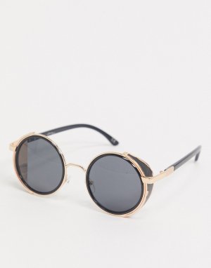 Круглые солнцезащитные очки с бронзовой оправой -Черный Jeepers Peepers