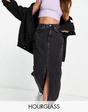 Черная выбеленная джинсовая юбка макси из смесового органического хлопка в стиле 90-х Hourglass-Черный цвет ASOS DESIGN