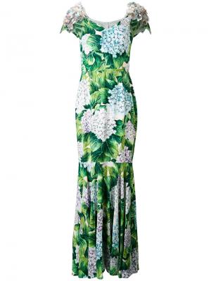 Длинное платье с цветочным принтом Dolce & Gabbana. Цвет: зелёный