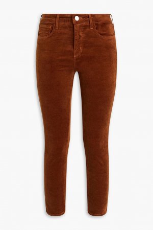 Укороченные бархатные брюки-скинни из смесового хлопка L'AGENCE, коричневый L'AGENCE