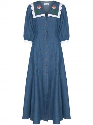 Джинсовое платье Ellen с фестонами Rixo. Цвет: синий