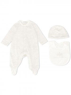 Комплект из пижамы с шапкой и нагрудником Dolce & Gabbana Kids. Цвет: серый