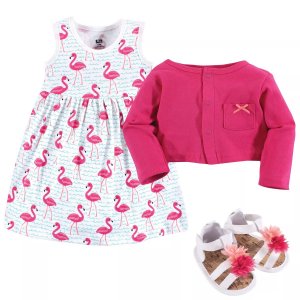 Baby Girl Хлопковое платье, кардиган и обувь, комплект из 3 предметов, яркий фламинго Hudson