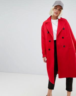 Красное строгое пальто Pull&bear