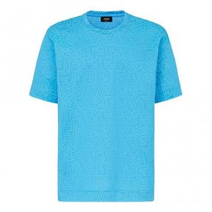 Футболка Men's FENDI FW21 F Pattern Printing Round Neck Short Sleeve Light Blue T-Shirt, синий