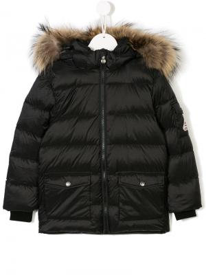 Пуховое пальто с капюшоном Pyrenex Kids. Цвет: черный