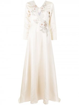 Платье с длинными рукавами и вышивкой SHATHA ESSA. Цвет: бежевый