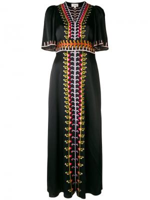 Длинное платье с V-образным вырезом и вышивкой Temperley London. Цвет: черный